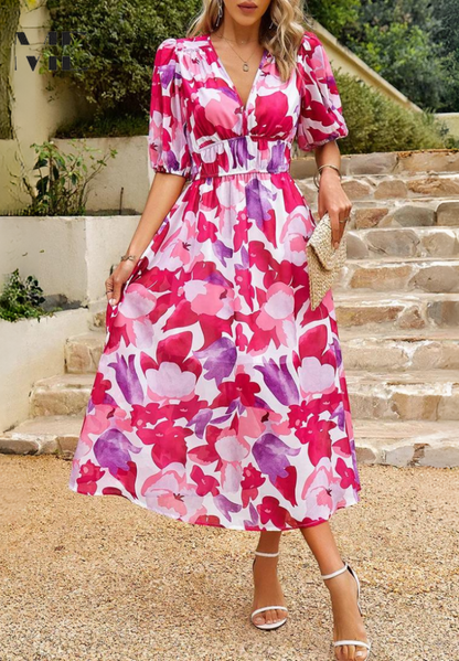 Women's Floral Print Casual Midi Dress — detail view