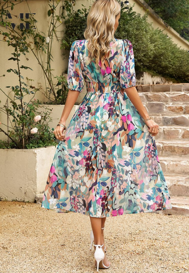 Women's Floral Print Casual Midi Dress — product view
