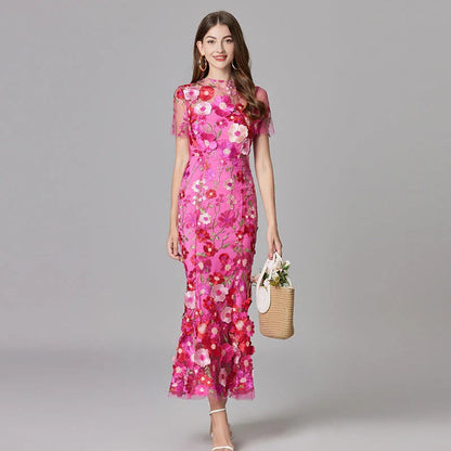Women's Floral Appliqué Summer Gala Maxi Dress — side view