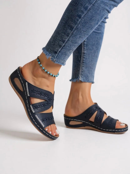 Women's Cushioned Slip-On Flat Sandals — detail view