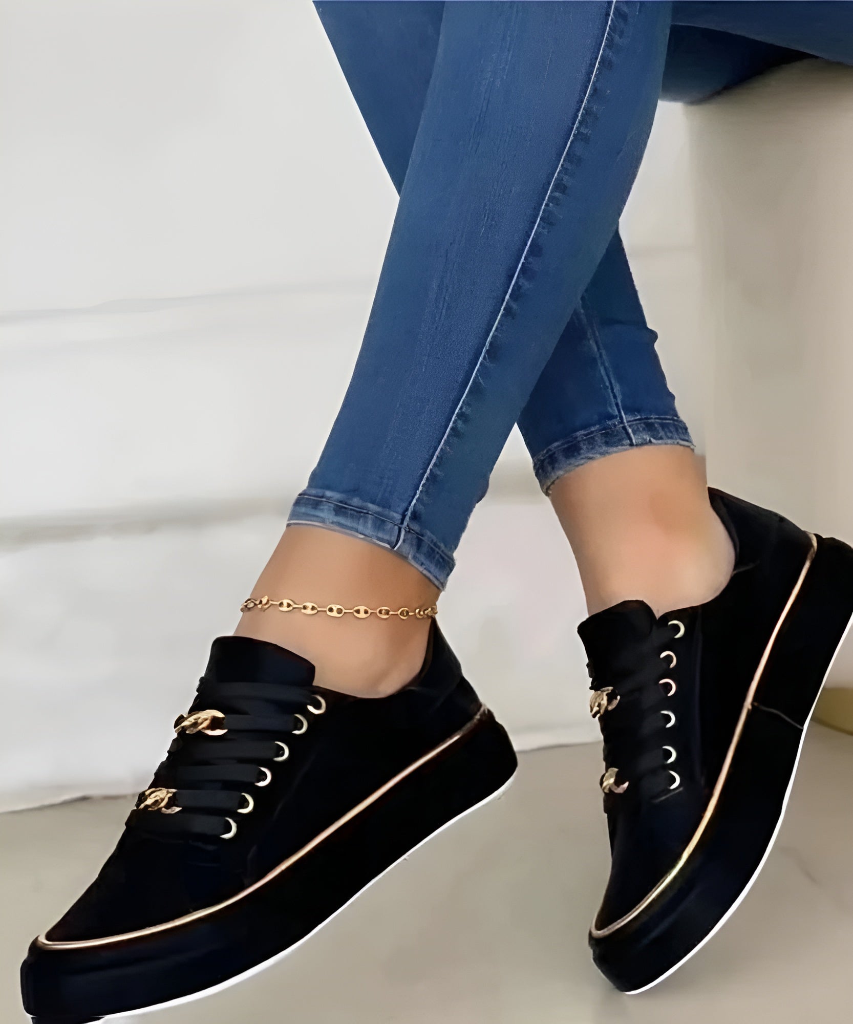 Women's Platform Sneakers with Chain Detail — close-up