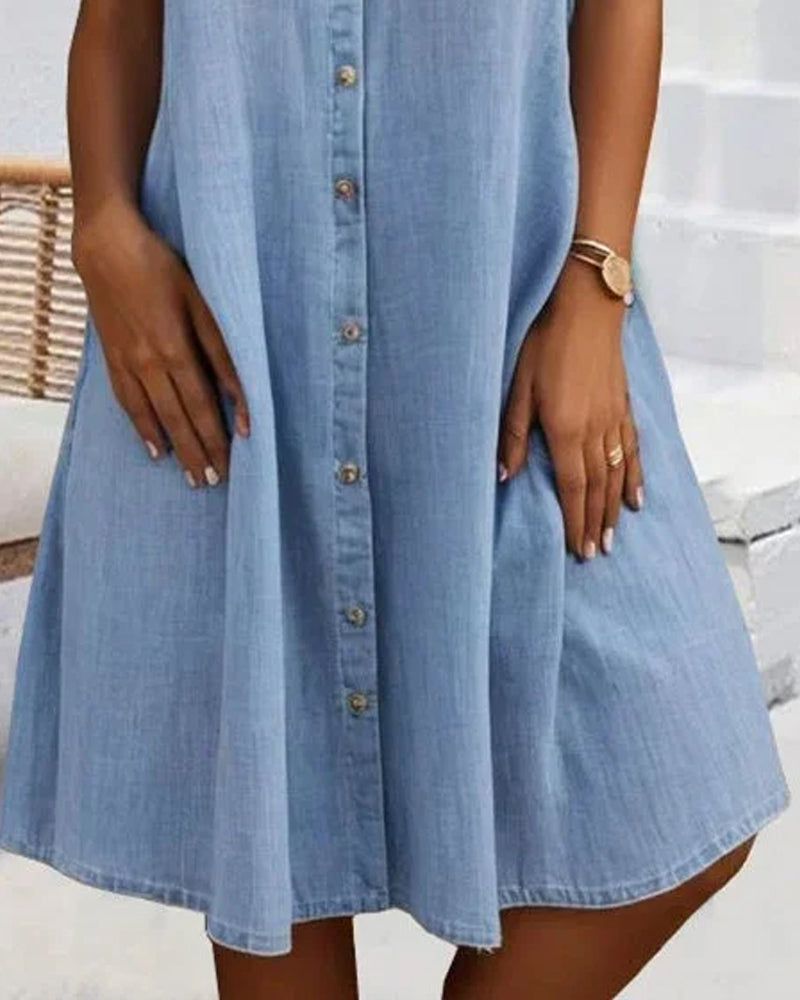 Women's Denim Shirt Midi Dress — close-up