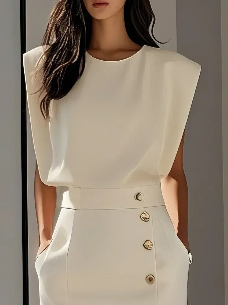 Button-Front Midi Dress with Side Slit for Women