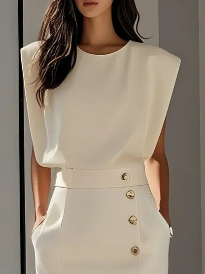 Button-Front Midi Dress with Side Slit for Women