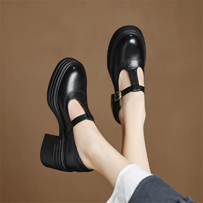 Women's Mary Jane Block Heel Pumps Round Toe — detail view