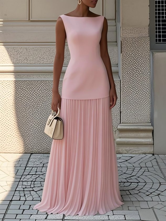 Sleeveless Pleated Maxi Dress for Women