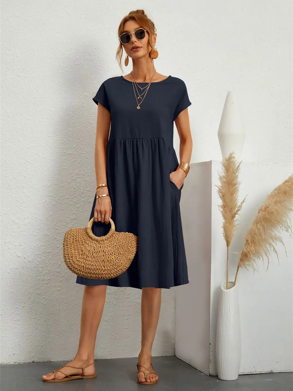 Women's Pocket Casual Day Midi Dress — close-up