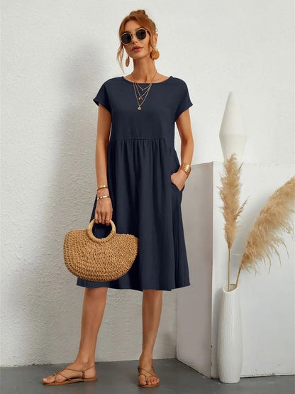 Women's Pocket Casual Day Midi Dress — close-up