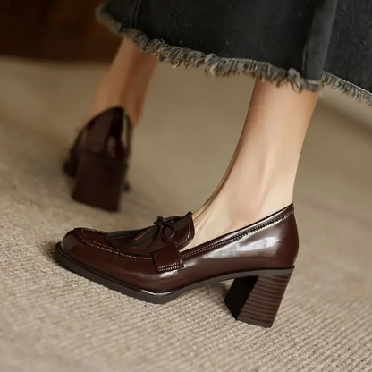 Women's Tassel Block Heel Loafer Pumps Round Toe — product view