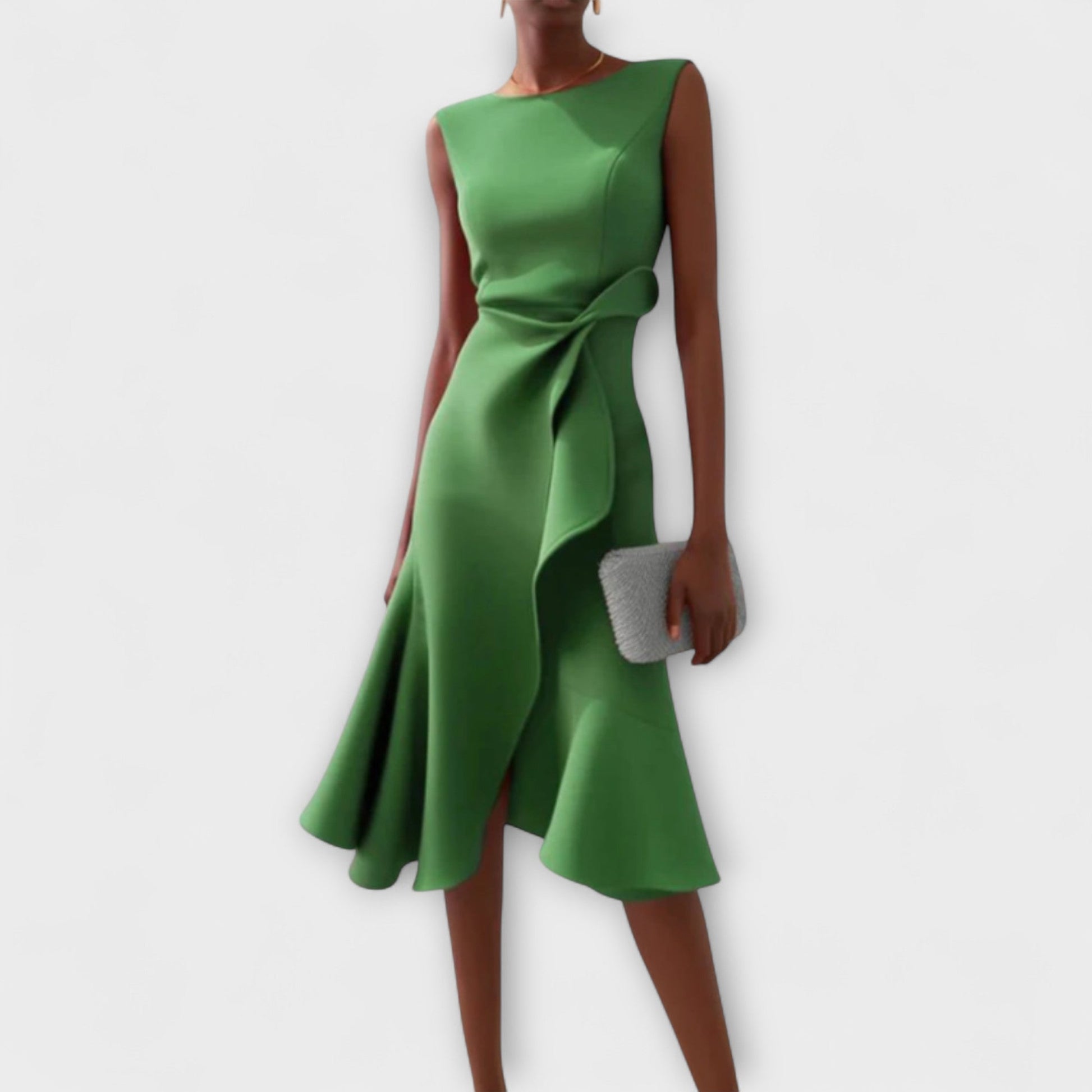 Asymmetric Sleeveless Ruffle Midi Dress for Women — front view