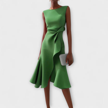 Asymmetric Sleeveless Ruffle Midi Dress for Women — front view