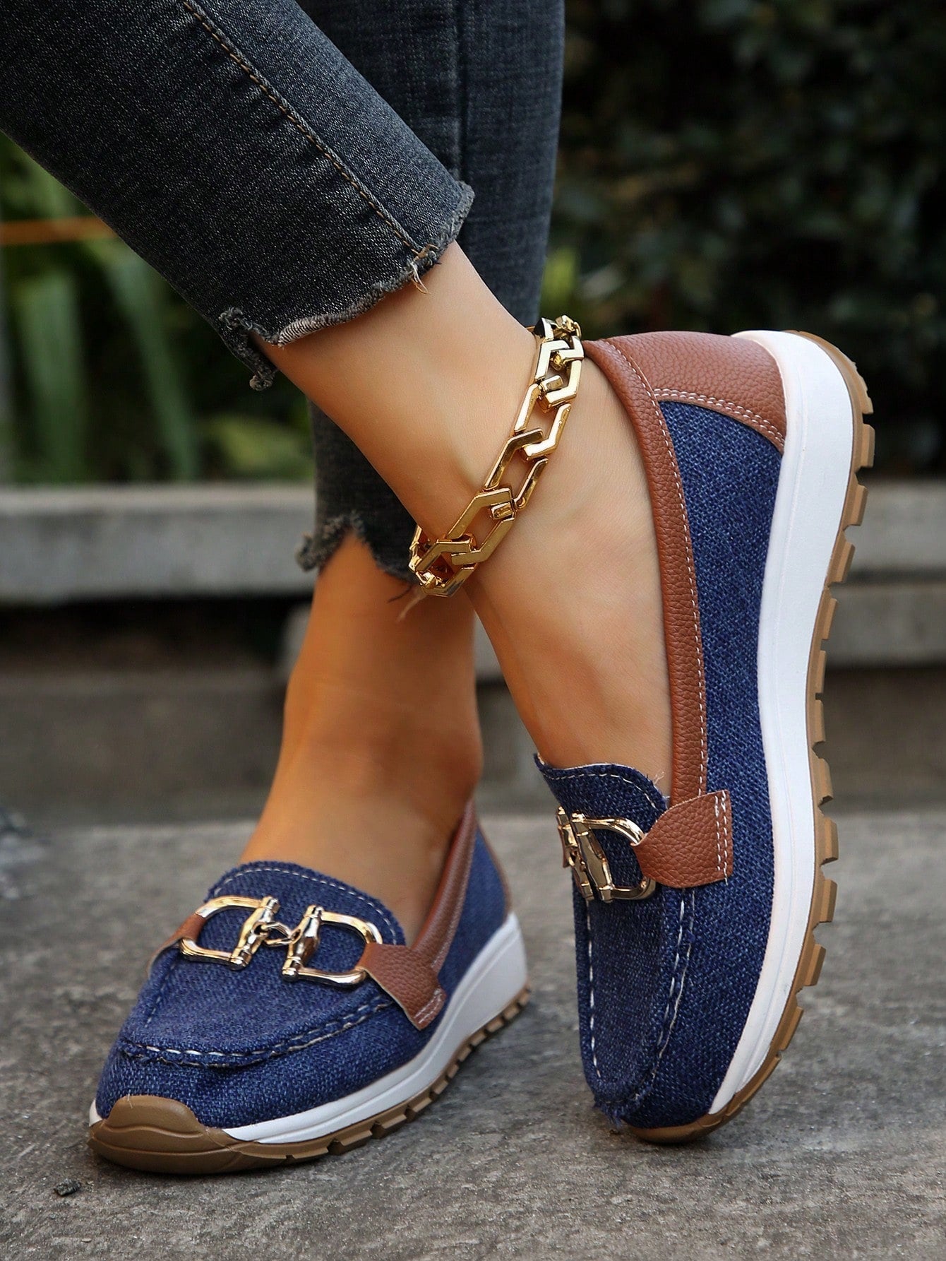 Women's Gold Buckle Comfort Loafers — detail view