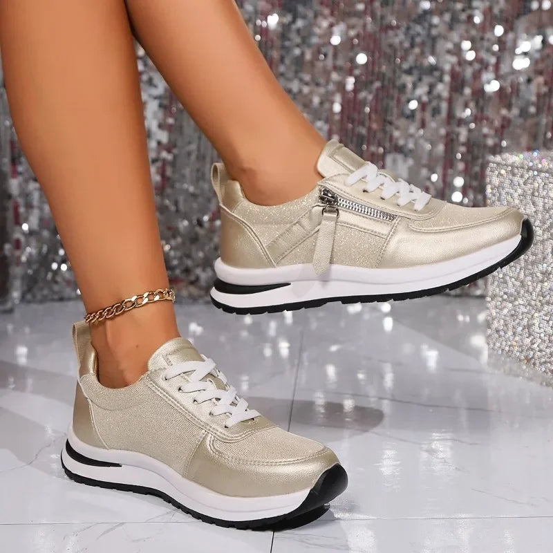 Women's Platform Lace-Up Zip Sneakers — side view