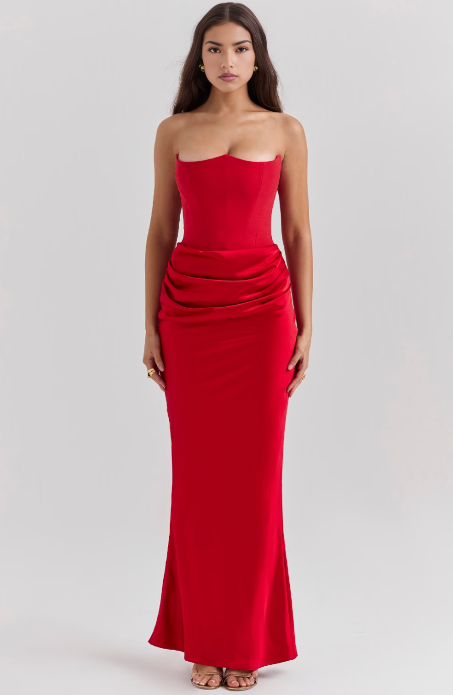 Women's Lace Strapless Evening Maxi Dress — side view