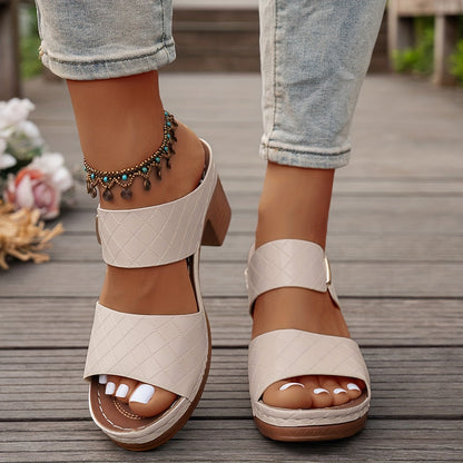 Quilted Open-Toe Block Heel Sandals for Women
