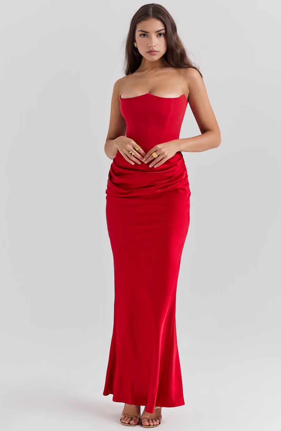 Women's Lace Strapless Evening Maxi Dress — detail view