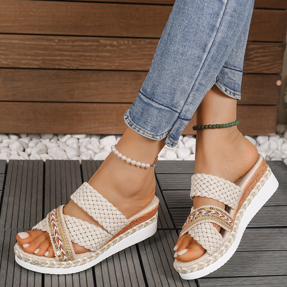 Women's Woven Slip-On Sandals — close-up