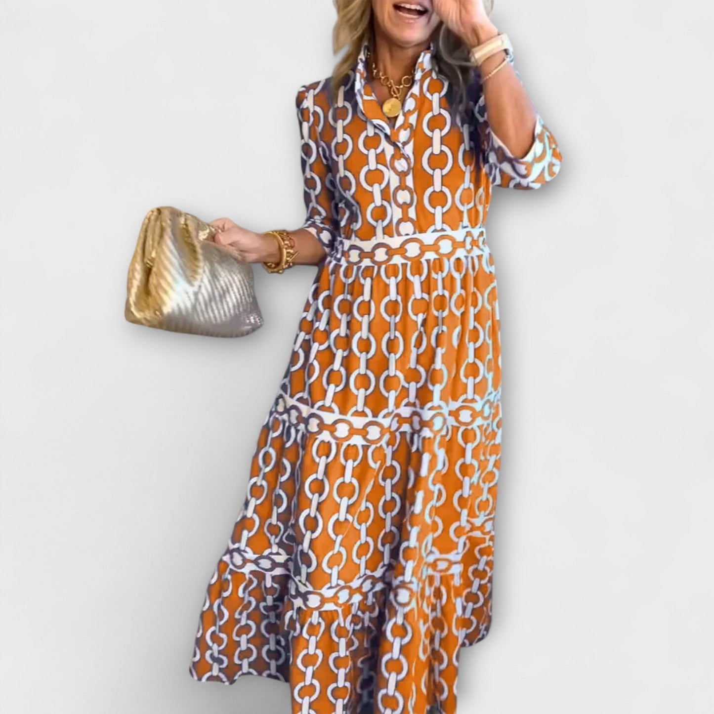 Women's Chain Pattern Day-to-Dinner Midi Dress — close-up