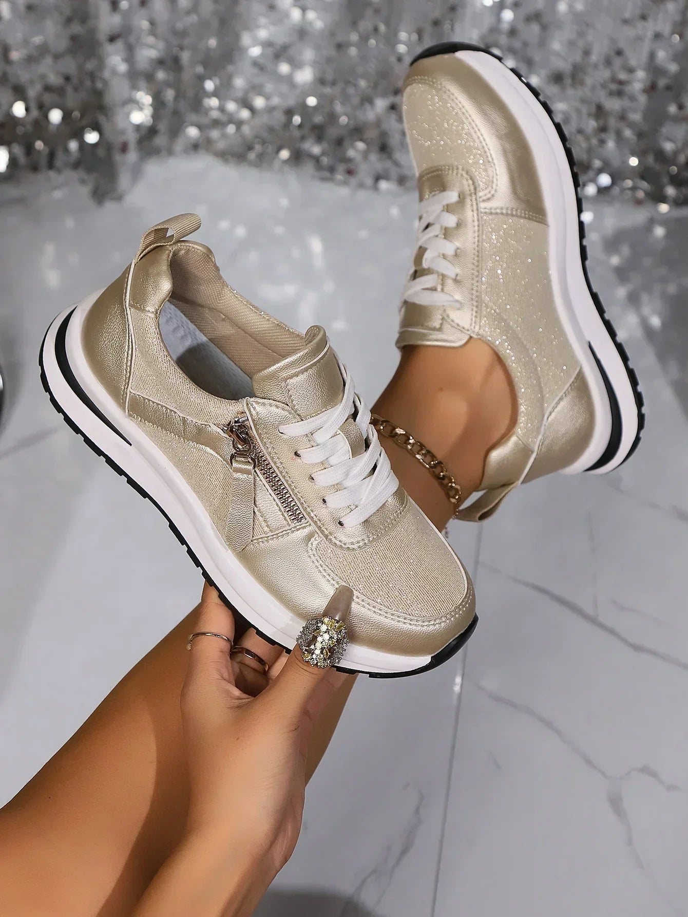 Women's Platform Lace-Up Zip Sneakers — product view