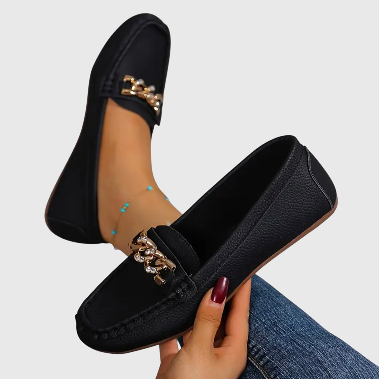 Women's Slip-On Loafers with Chain Detail — front view