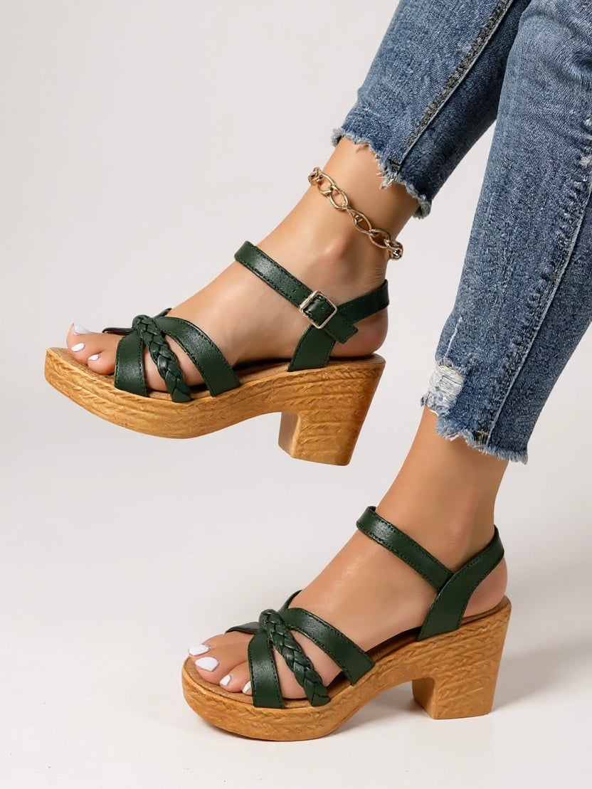 Women's Woven Block Heel Cushioned Sandals — front view