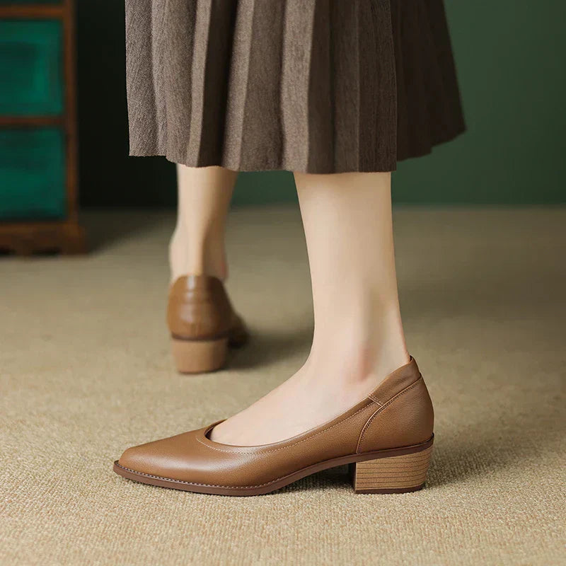 Women's Pointed-Toe Block Heel Slip-On Pumps — close-up