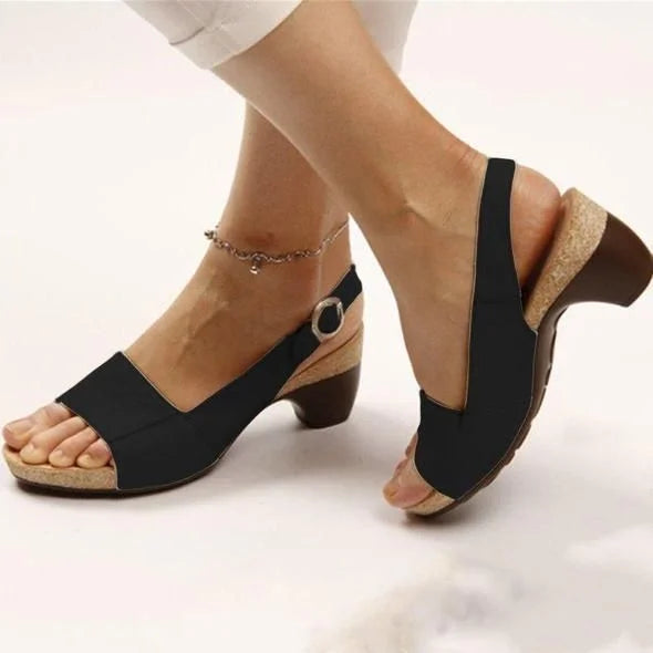 Women's Block Heel Slingback Sandals with Buckle Strap — product view