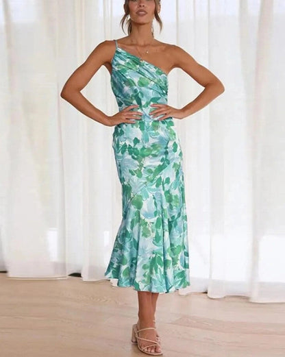 Women's Floral Asymmetric Wedding Guest Midi Dress — detail view