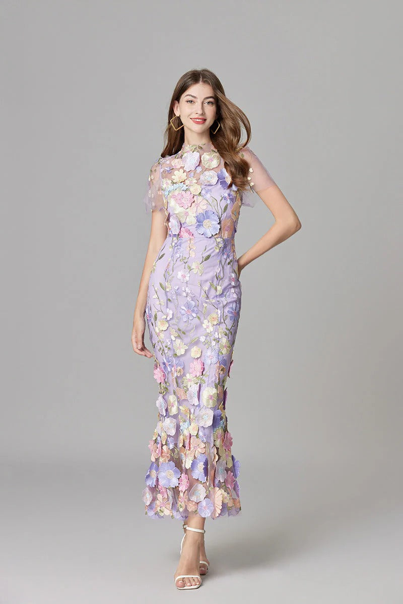 Women's Floral Appliqué Summer Gala Maxi Dress — product view