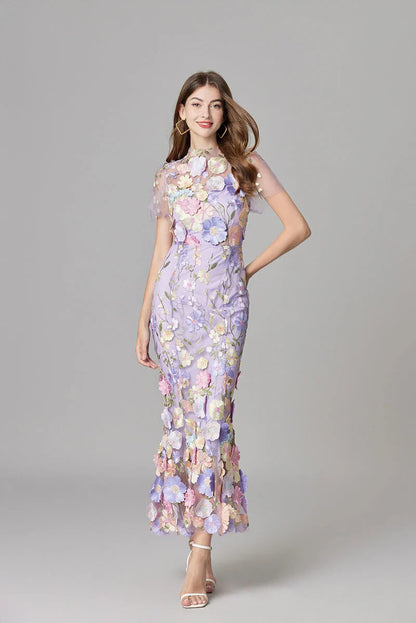 Women's Floral Appliqué Summer Gala Maxi Dress — product view