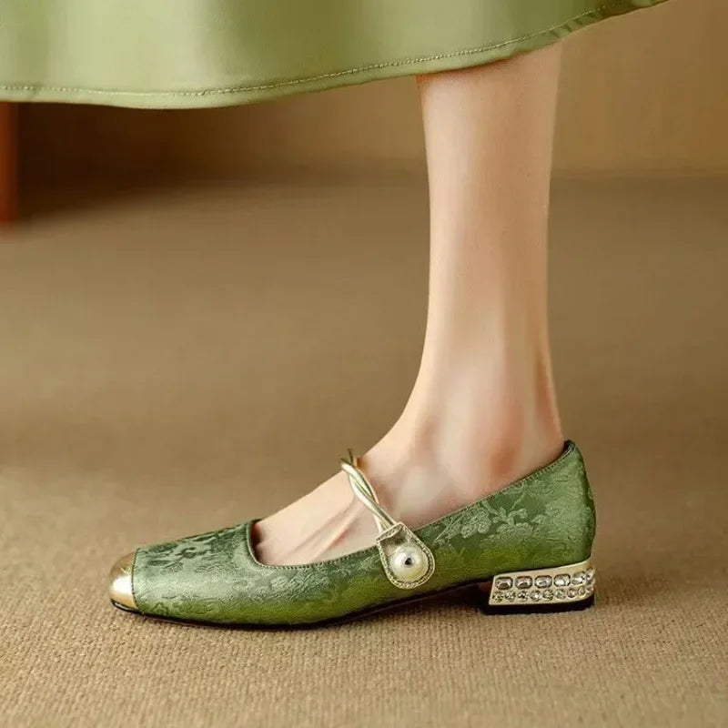 Women's Pearl Strap Mary Jane Block Heels — product view