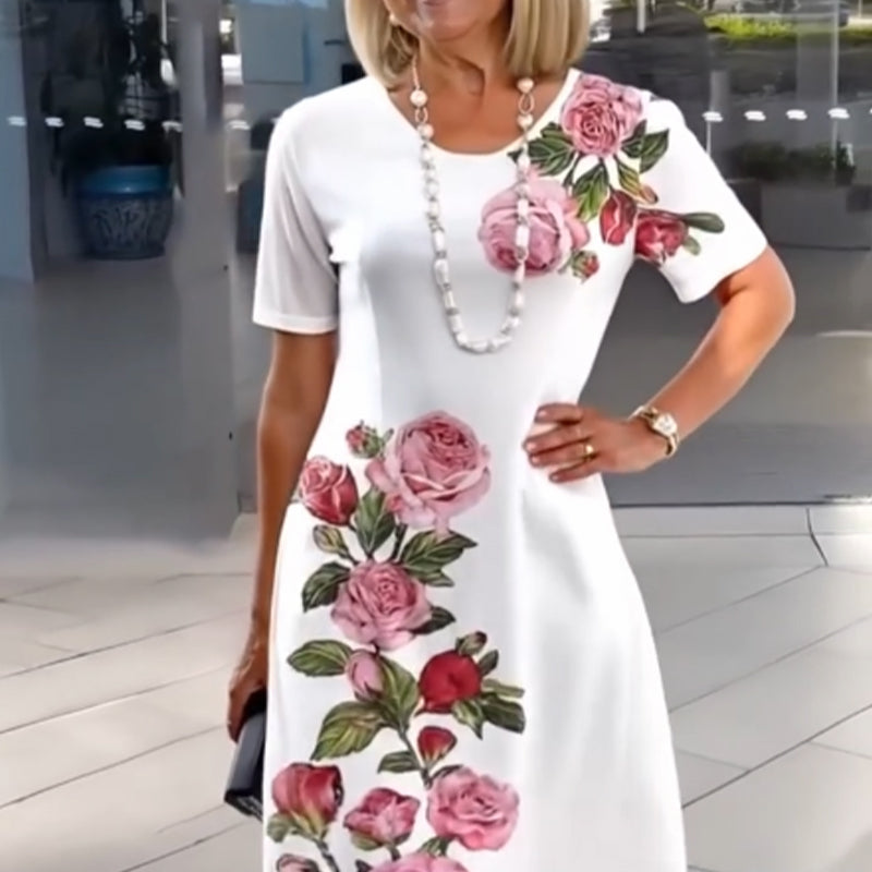 Floral Print Short Sleeve Midi Dress for Women — side view