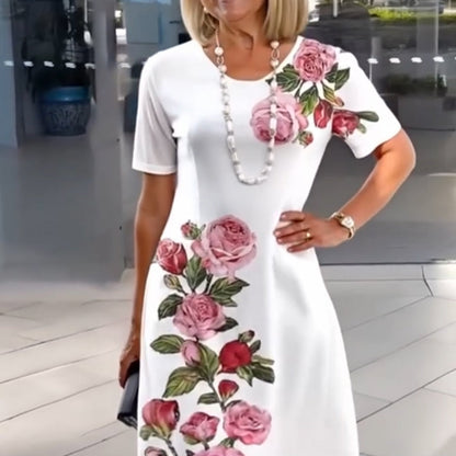 Floral Print Short Sleeve Midi Dress for Women — side view