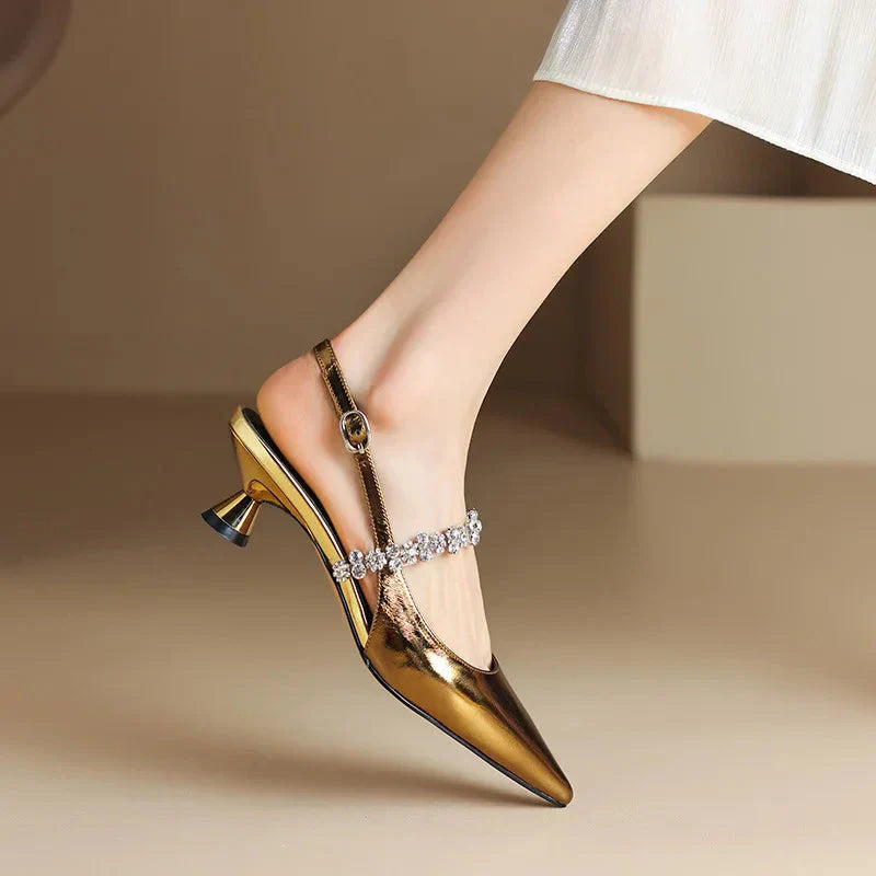 Women's Crystal Strap Slingback Pumps — side view