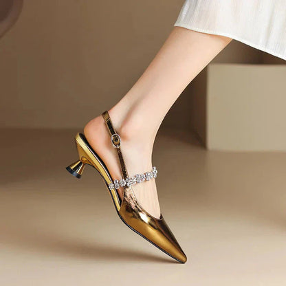 Women's Crystal Strap Slingback Pumps — side view