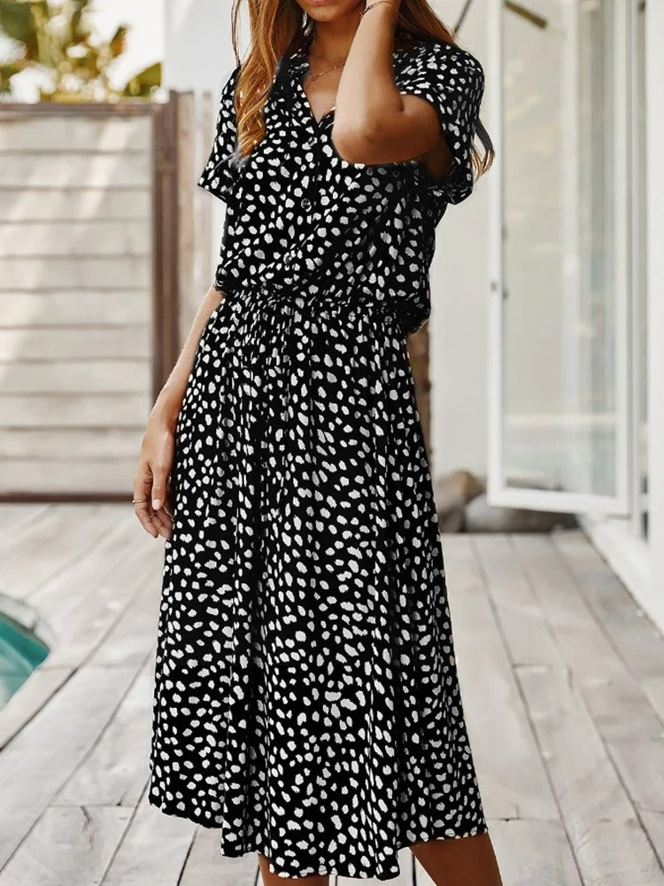 Button-Up Polka Dot Midi Dress for Women — product view