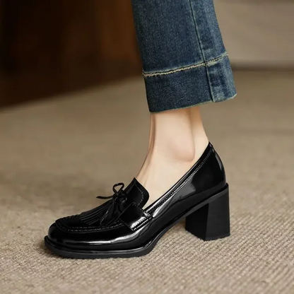 Women's Tassel Block Heel Loafer Pumps Round Toe — product view