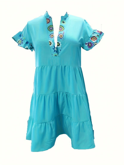 V-Neck Short Sleeve Midi Dress for Women — detail view