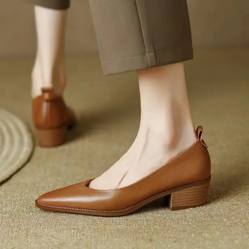 Women's Block Heel Pumps Pointed Toe Slip-On Work Shoes — product view