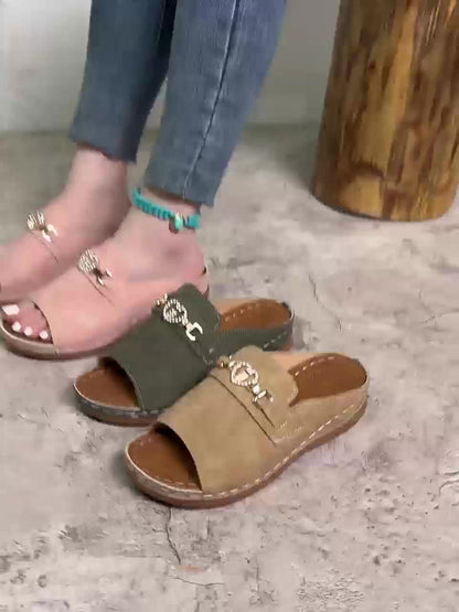 Buckle Strap Flat Slide Sandals for Women
