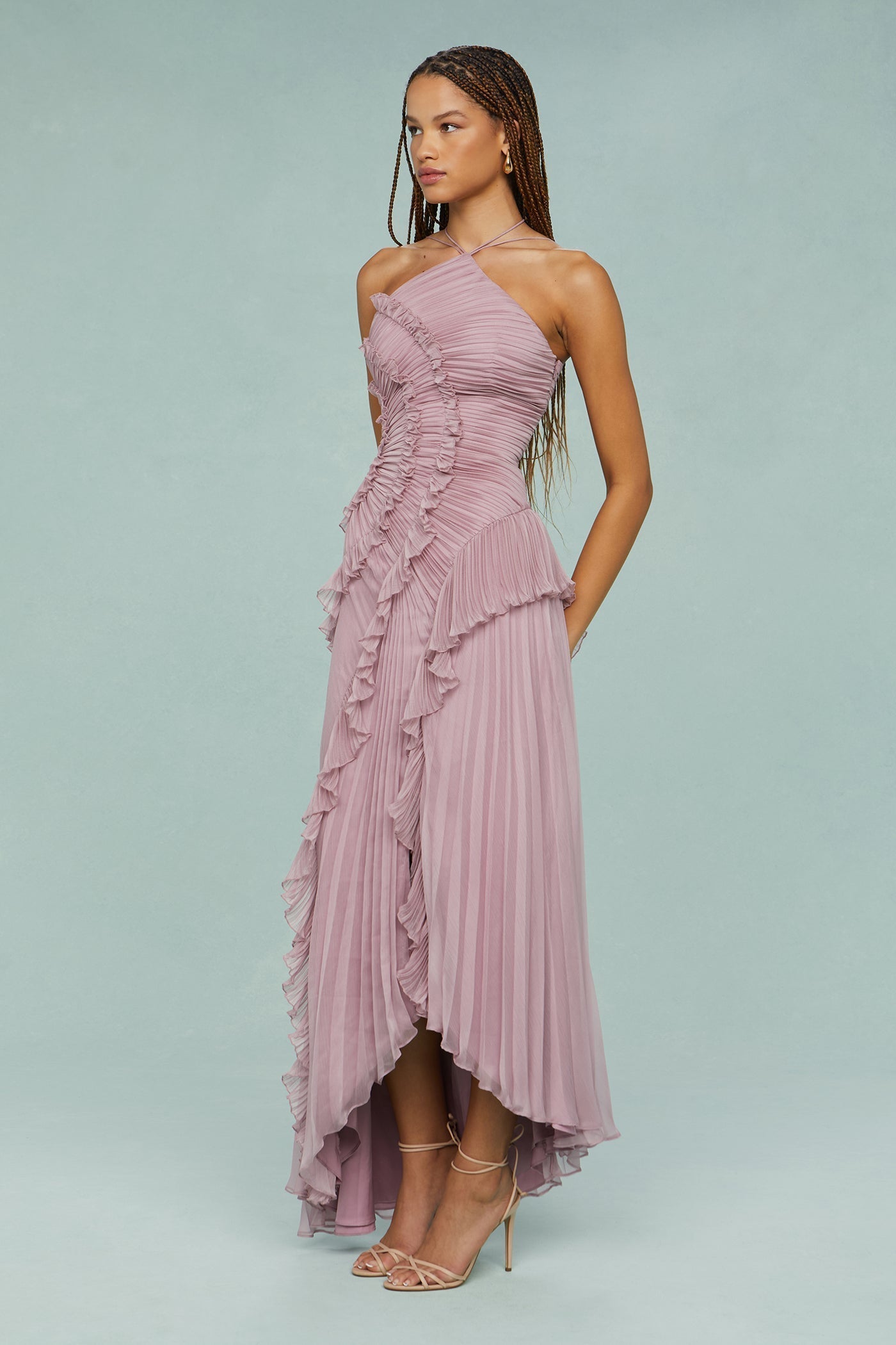 Women's Halter Wedding Guest Midi Dress — front view