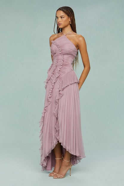 Women's Halter Wedding Guest Midi Dress — front view