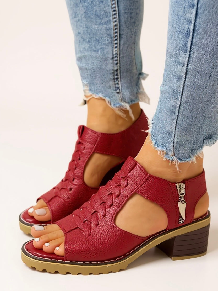 Women's Zip-Up Block Heel Sandals — side view