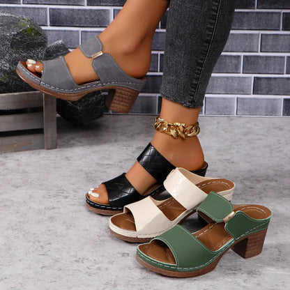 Women's Arch Support Block Heel Flat Sandals — front view