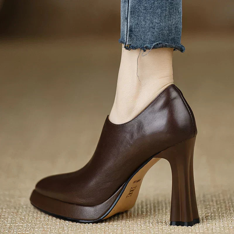 Women's High Heel Platform Block Heel Pumps Side Zip — detail view