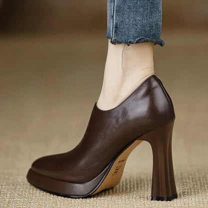 Women's High Heel Platform Block Heel Pumps Side Zip — detail view