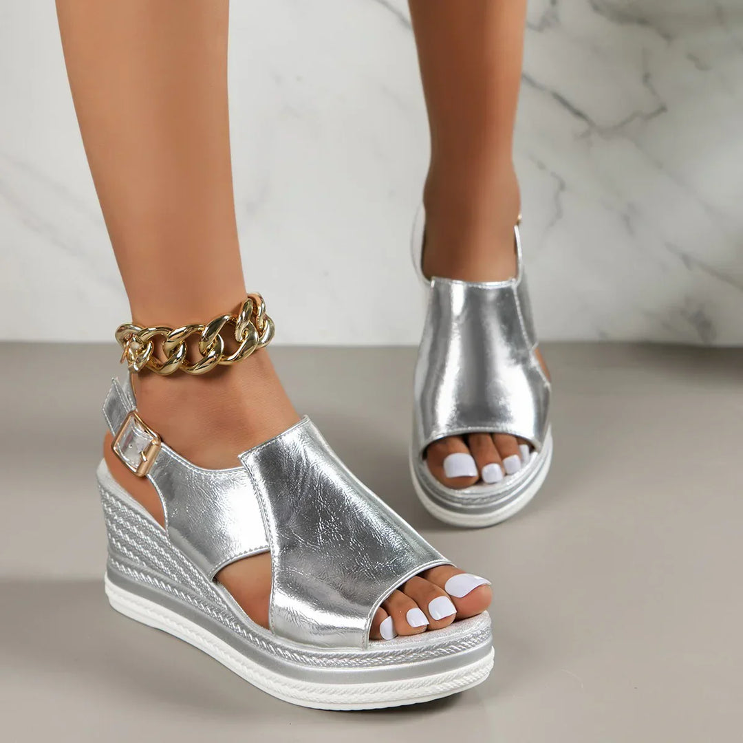 Women's Adjustable Metallic Flat Sandals — product view