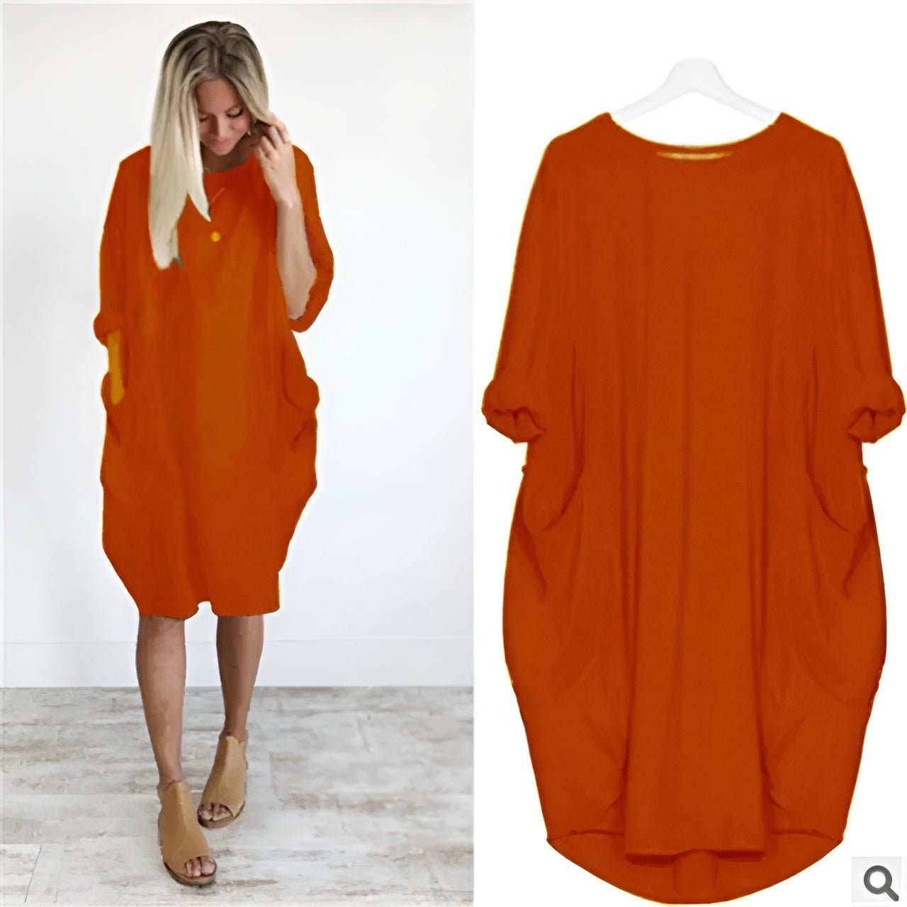 Midi Dress with Pockets and 3/4 Sleeves for Women