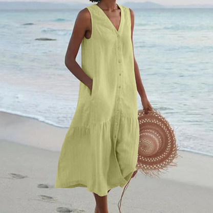 Sleeveless Button-Front Tiered Midi Dress for Women