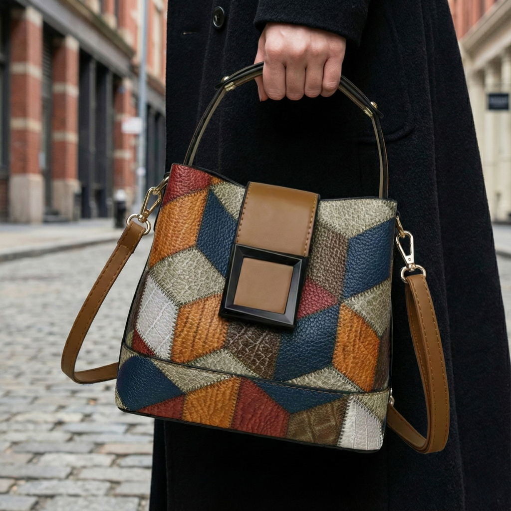 Women's Leather Handbag with Gold Hardware — front view